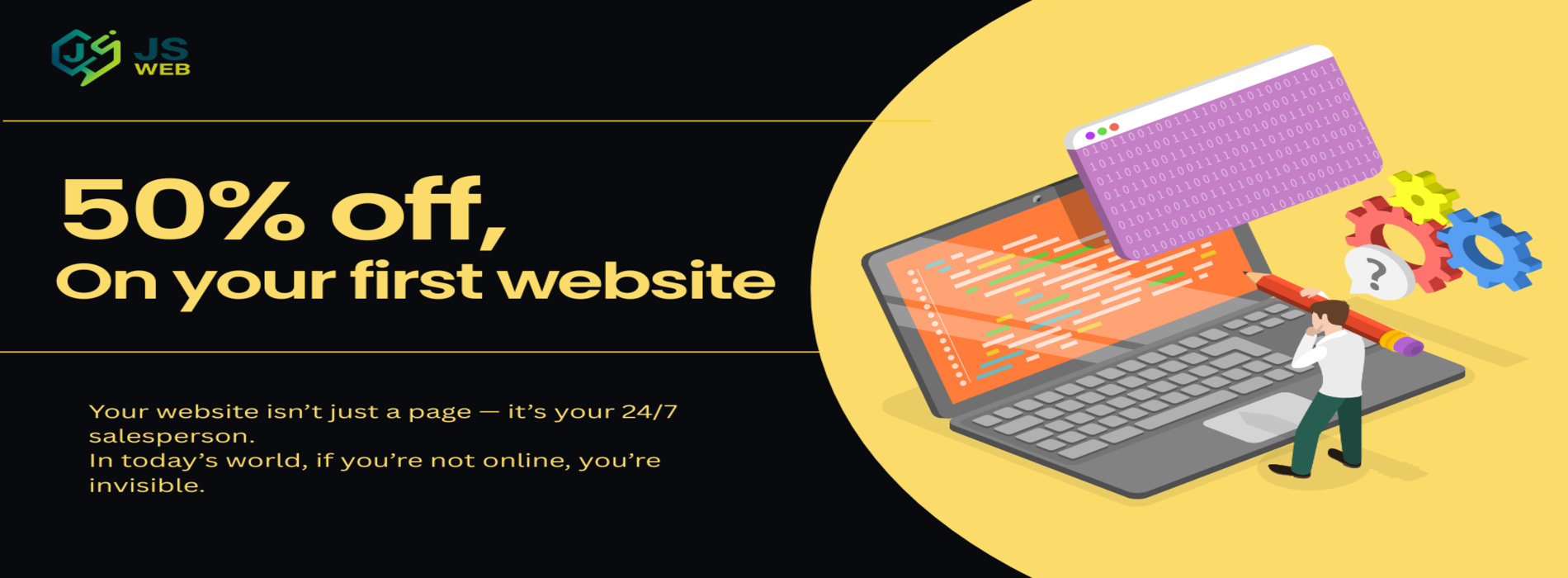 BlackYellowSimpleIllustrativeWebsiteDevelopmentTwitterPost